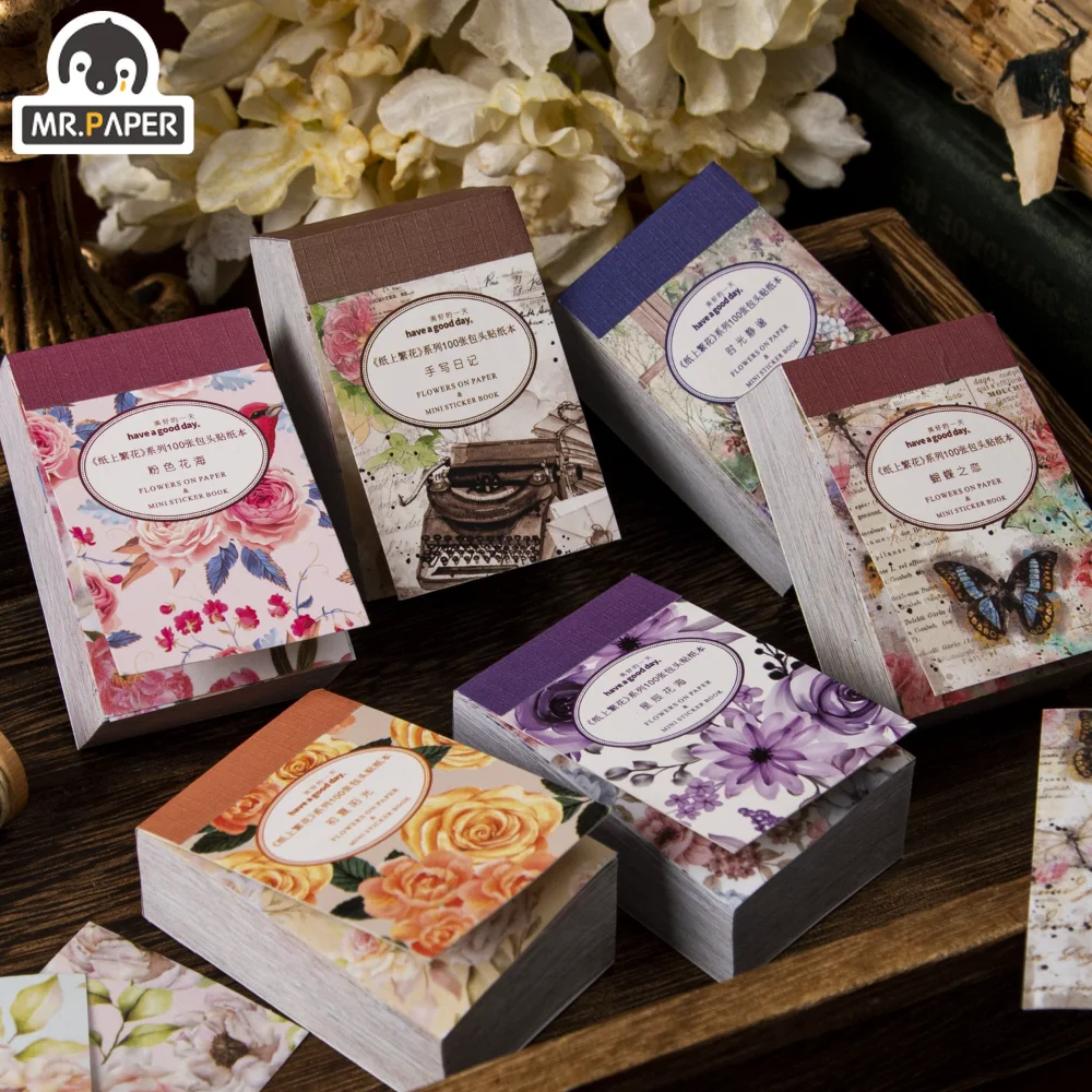 

Mr.Paper 100 Pcs/Book Washi Stickers Vintage Plants Romance Flowers Handbook DIY Decoration Material Paper Sticker Stationery