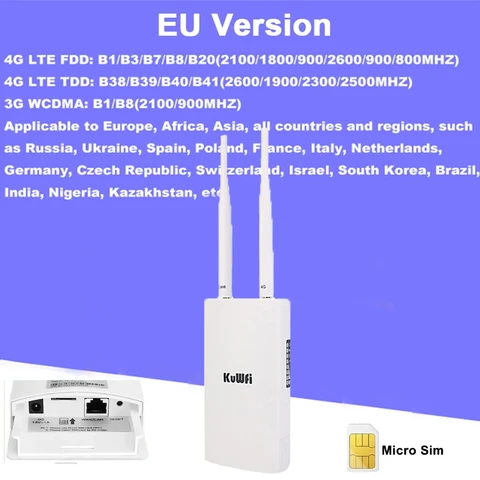 Уличный марш рутиз атор KuWFi 4G LTE, 150 Мбит/с, беспроводная 4G Wi-Fi роу тер, внешняя антенна, 4G SIM роу тер, поддержка 48 В POE для Wi-Fi камеры