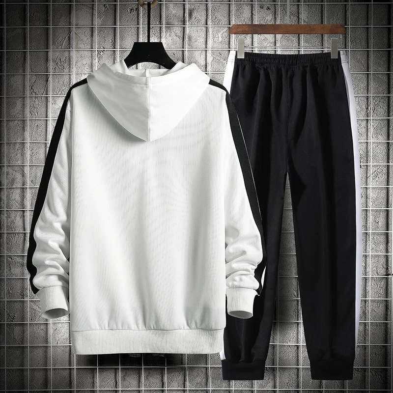 2023 New Mens Hooded Tracksuits Side Striped Spring Autumn Men's Sets Hoodies + Sweatpants 2 Piece Set Male Sportswear Tracksuit