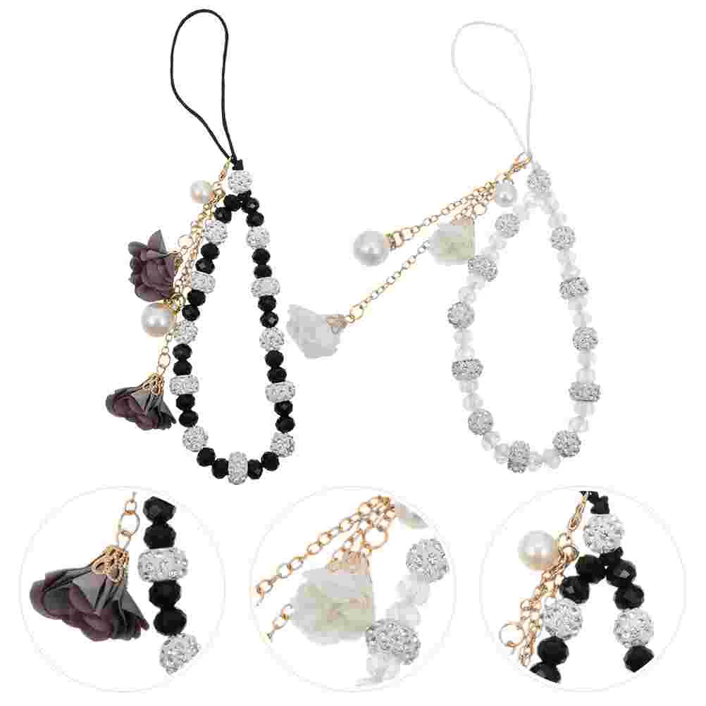 

Lanyard Strap Chain Wrist Beaded Cellphone Hand Rope Charm Short Keychain Cell Crystal Lost Anti Key Decorative Stylish Pattern