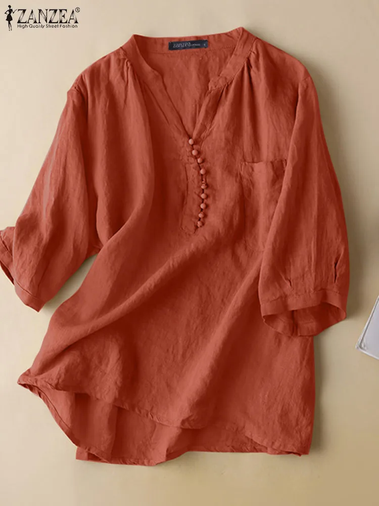 

Летняя женская блузка, модные офисные рубашки, элегантные топы с коротким рукавом, повседневная однотонная свободная хлопковая рубашка ZAZNEA...
