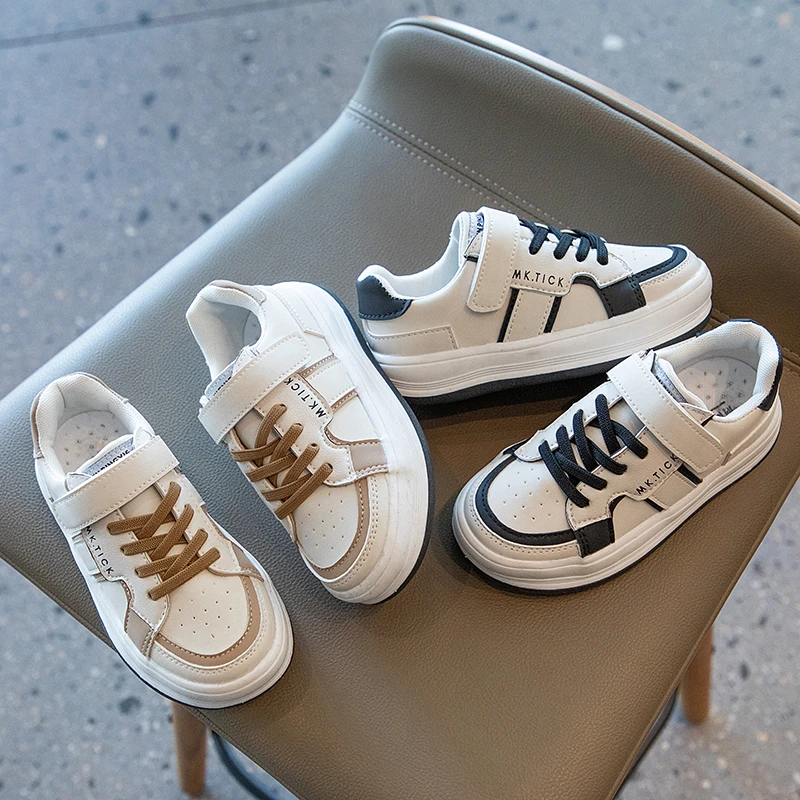 

Children Sneakers Brown Black Chunky Pu Leather Waterproof Four Season Kids Sport Shoes 22-31 Toddler Boy Girls Casual Shoe