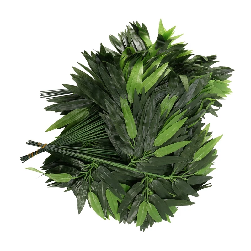 

50 PCS Artificial Green Bamboo Leaves Fake Green Plants Greenery Leaves for Home Hotel Office Party Decoration