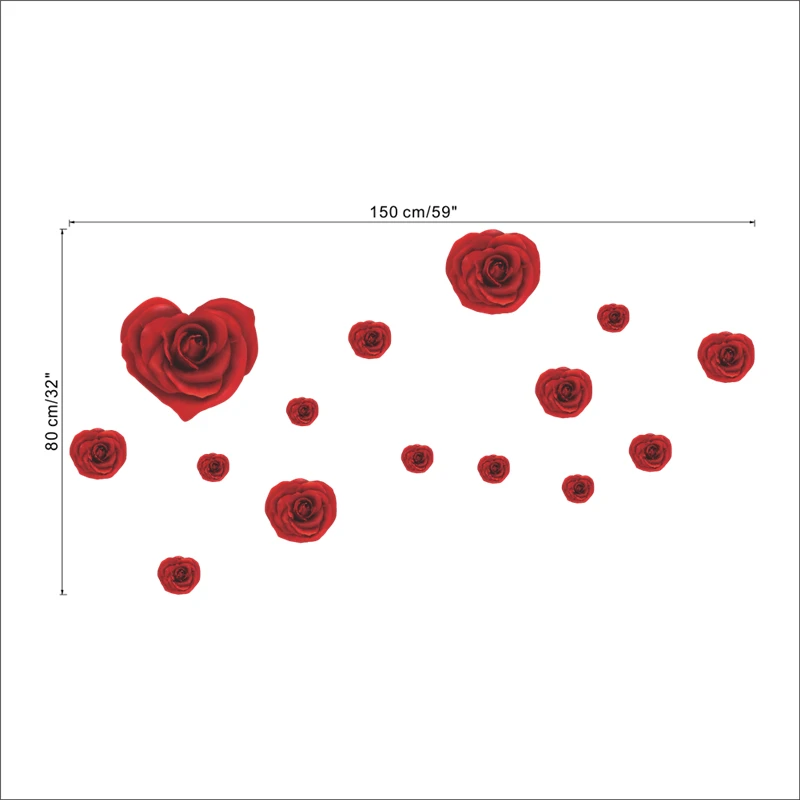 Романтические наклейки на стену в виде красной розы для девочек украшение