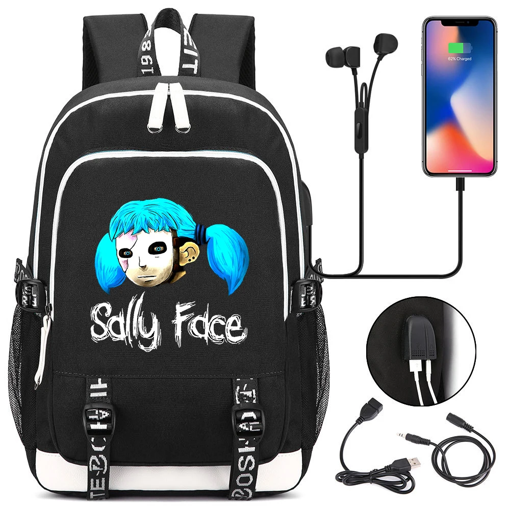Hot Sally Face School Bags For Teenager USB Charging Laptop Backpack Women Men Student Book Bag Mochila Travel Bags