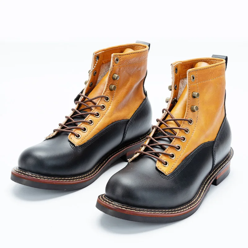 

First Layer Cowhide Soldiers Short Boots British Mixed-colors Retro Work And Safety Casual Tooling Shoes Stitching Male