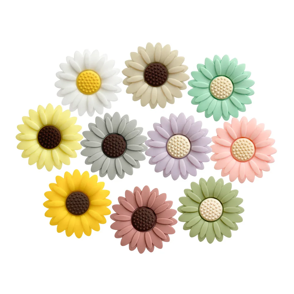 10Pcs Flower Silicone Teething Beads Food Grade Teether BPA Free DIY Pacifier Chain Necklace Baby Teething Toys Accessories