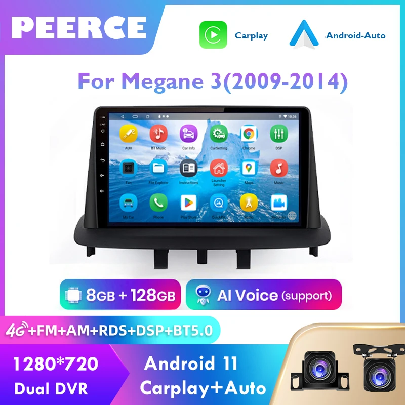 

Автомагнитола PEERCE 2DIN, 8 + 128 ГБ, Android 11, для Renault Megane 3 2008-2014