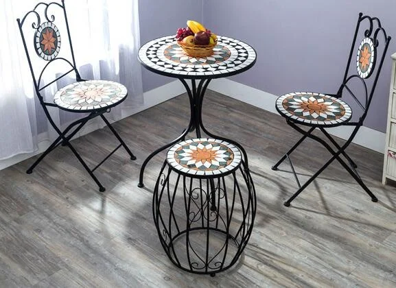 

Ou shi, wrought iron courtyard outdoor Mosaic table and chair. Chairs and tables of tea table