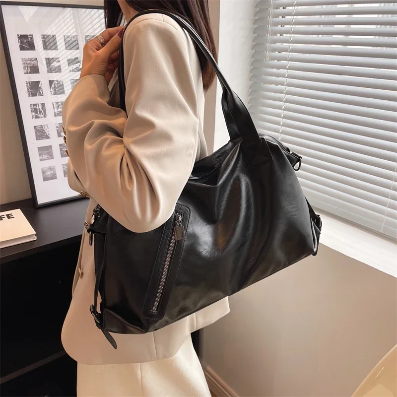 

Женская сумка 2024, модная сумка, однотонная простая вместительная сумка на плечо, женская сумка через плечо из искусственной кожи для поездок