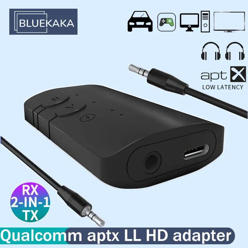 Receptor transmisor de Audio con Bluetooth 5,2, adaptador inalámbrico aptX LL HD adaptable de 3,5 MM, conector auxiliar tipo C, Dongle para Kit de TV y coche, altavoz