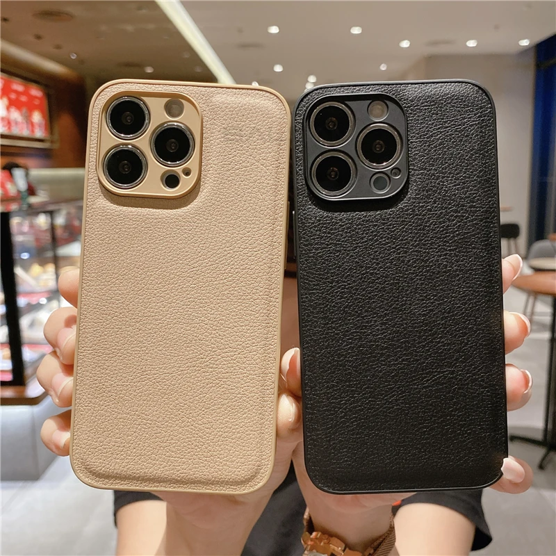 

Leather Texture Shockproof Case For iPhone 13 12 11 Pro Max XR X XS 6S 7 8 Plus SE2022 13 Mini Soft Full Camera Protection Cover