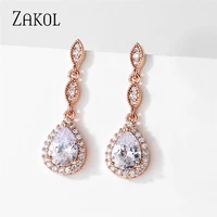 zakol cute romantic water drop cubic zirconia dangle earrings jewelry for women luxury christmas birthday gifts ep2992