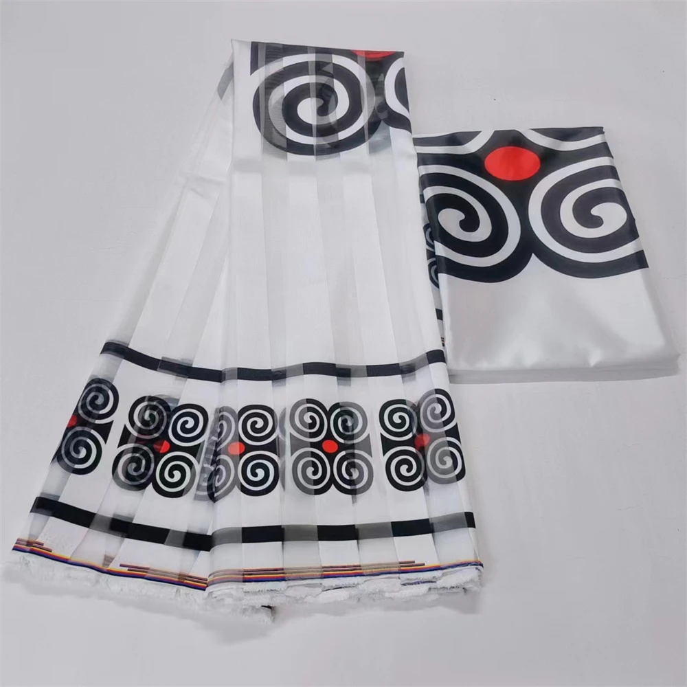 

3+3 Yards African Silk Wax Fabric Soft Ribbon Silk Fabrics And Satin Blouse For Women Garment