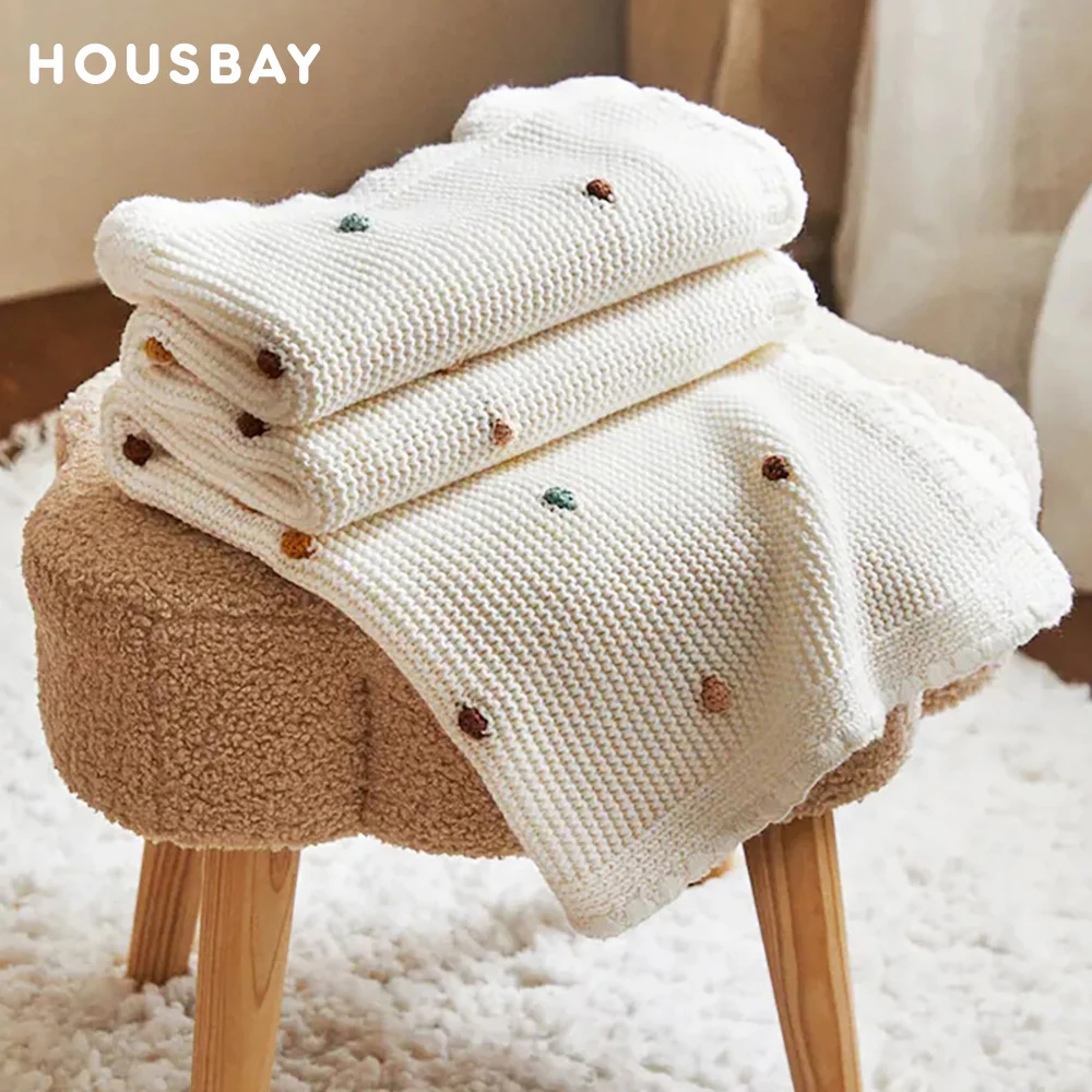 

Baby Blanket Knitted Sofa Blanket For Infant Boys Girls Nordic Pompom Soft Tapestry Toddler Sleep Quilt Newborn Stroller Cover