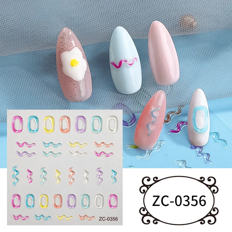 

1PCS 5D Relief Colorful Jelly Line Design Nail Art Sticker Cartoon Series Self Adhesive Decals DIY Manicure Decorations Supplies