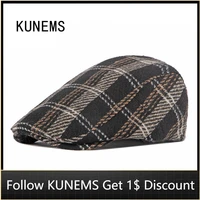kunems fashion plaid newsboy hats for man retro berets boinas tweed dad cap casual flat mens hat gorras hombre unisex