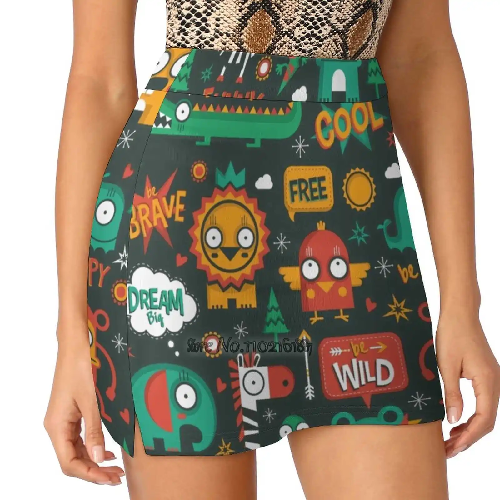 

Женская мини-юбка с изображением лесных животных, Двухслойная юбка с карманами, спортивные юбки для фитнеса и бега, Детские векторные юбки с...