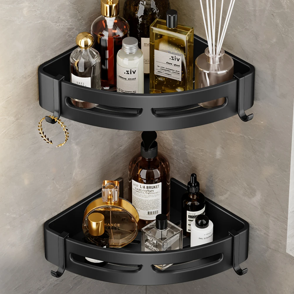 

2023 New Bathroom Shelf Corner Space Aluminum Bathroom Triangle Basket Shower Room Storage Rack Wall Mounted Wholesale