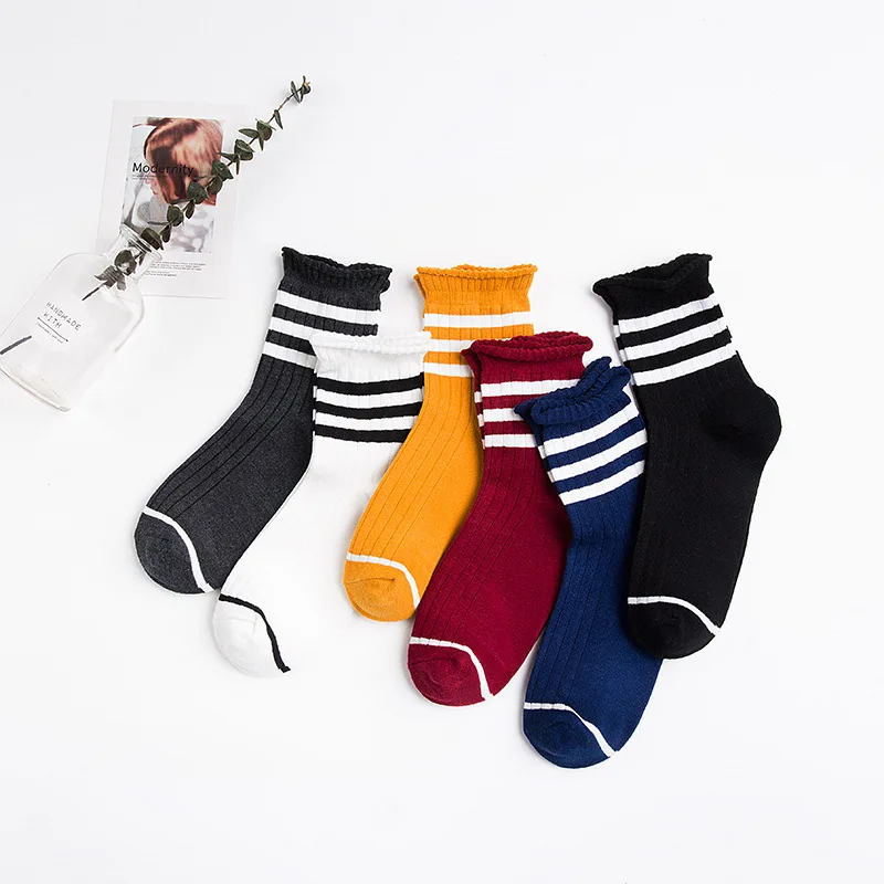 Korea Fashion Harajuku Socks Street Hip Hop Skateboard Striped Japanese Style Mid Tube Socks Solid Color Breathable Cotton Socks