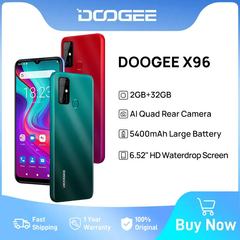 

DOOGEE X96 5.71" Display 2GB RAM 32GB ROM SC9863A Octa Core 13MP Quad Camera Android 11 5400mAh Battery Face Fingerprint Unlock