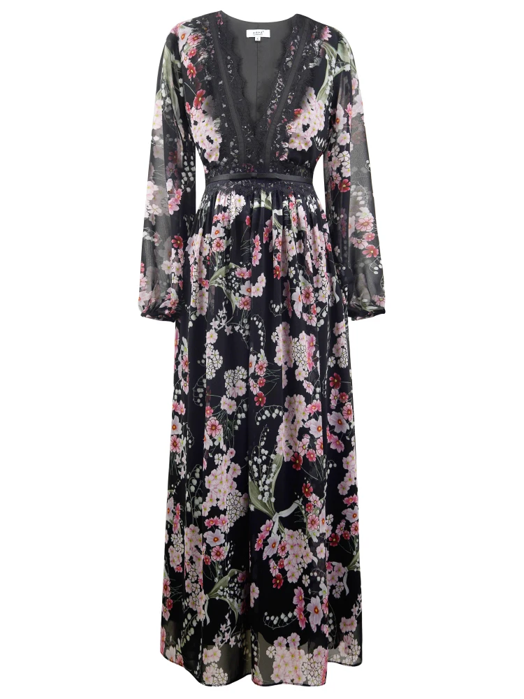 

Женское платье с V-образным вырезом, черное элегантное платье с цветочным кружевом и вышивкой, с рукавами-фонариками, длинным поясом, элегантный пикантный праздничный наряд, 2023