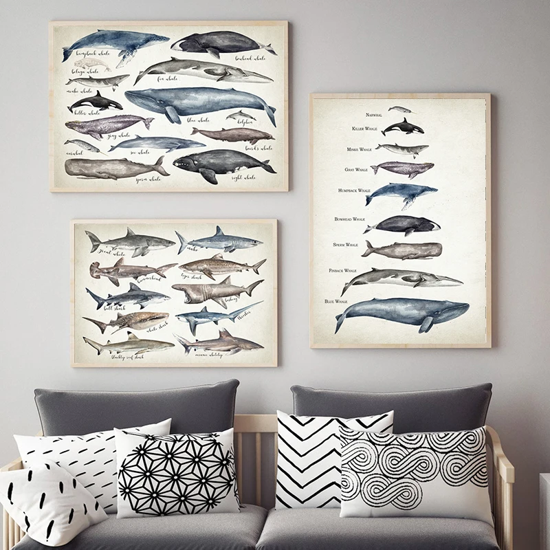 Художественный постер акулы мира на холсте украшение для ванной комнаты с