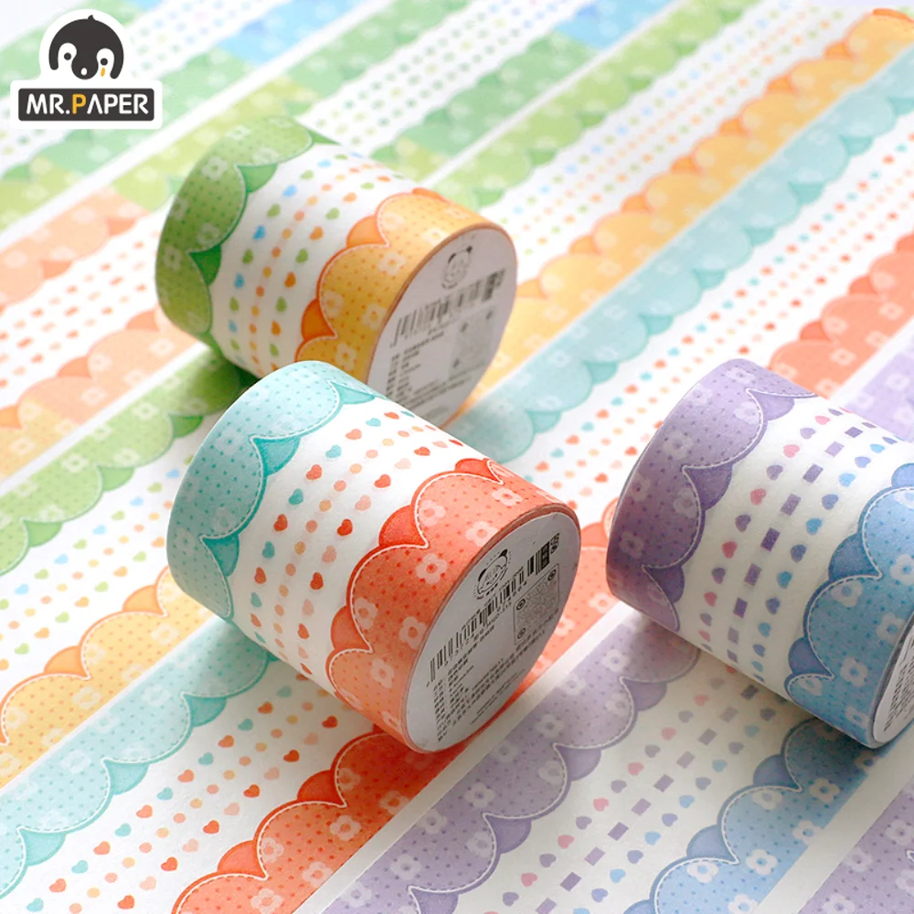 

Mr. Paper 6 Style 300cm/roll Small Fresh Border Washi Tape Creative Simple Hand Account Material Decorative Stationery Tape