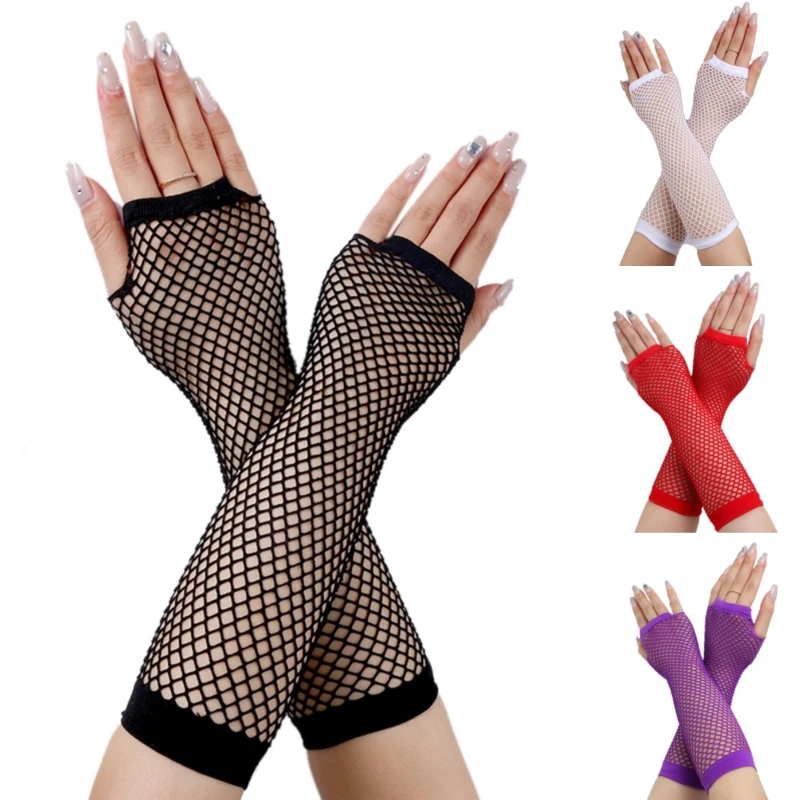 

Перчатки женские ажурные в стиле панк, пикантные черные перчатки с закрытыми пальцами, элегантный женский танцевальный костюм, кружевные сетчатые рыболовные перчатки без пальцев
