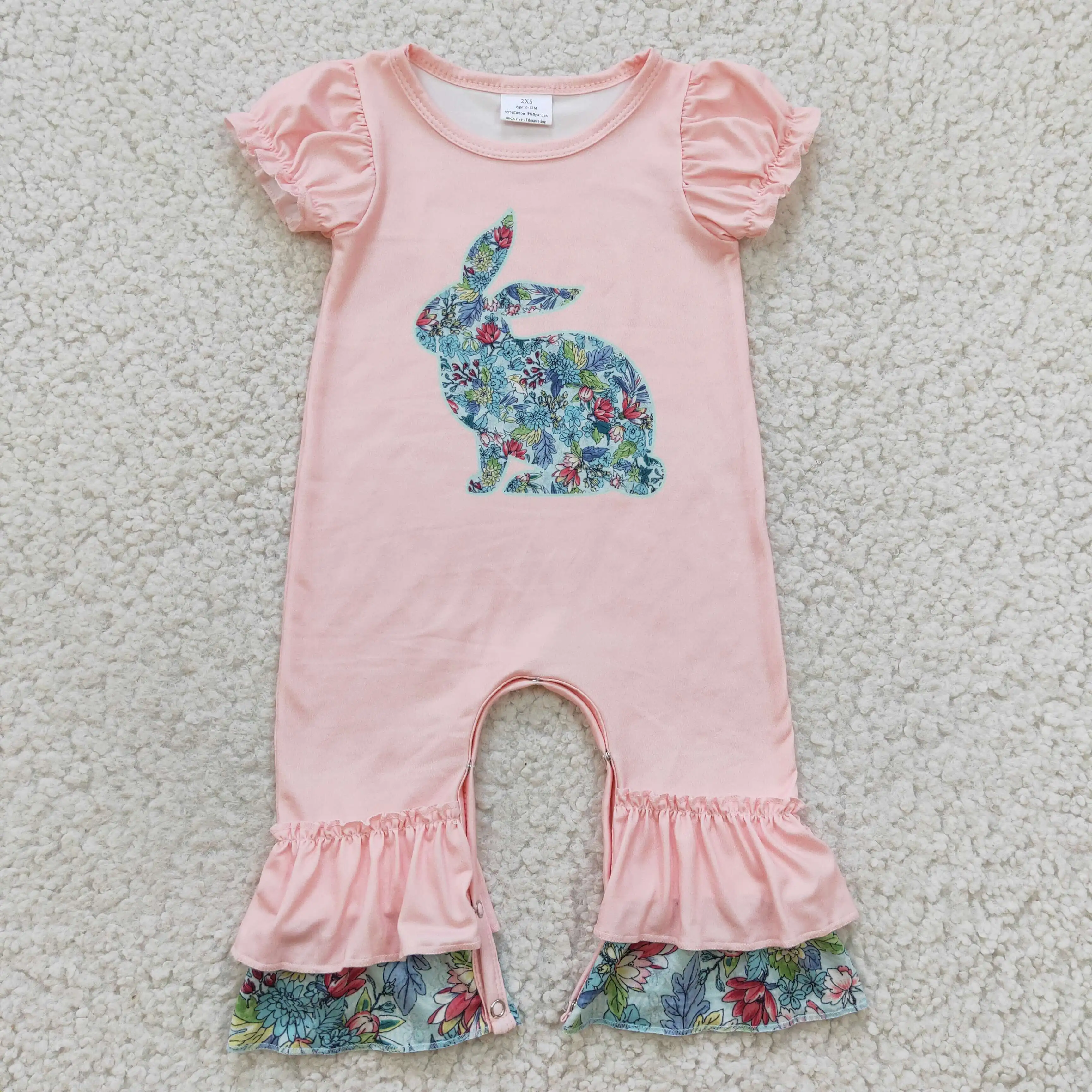 

2023 Latest Design RTS Little Girls Spring Clothes Newborn Floral Rompers Infants Pink Bunny Toddlers