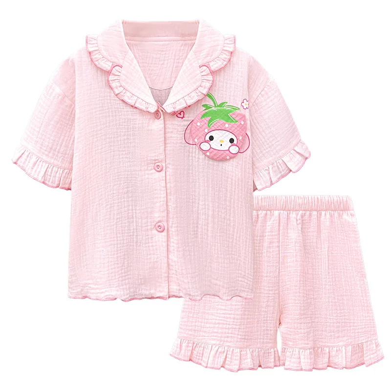 

Kawaii Sanrio Kuromi Mymelody Pochacco Lotso Pajamas Short Sleeved Shorts Set Children Cartoon Girl Birthday Gift For Children