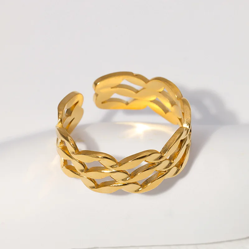 

Minimalist Stainless Steel Gold Silver Color Hollow Geometric Open Adjustable Ring for Women Men Party Birthday Jewelry Gift