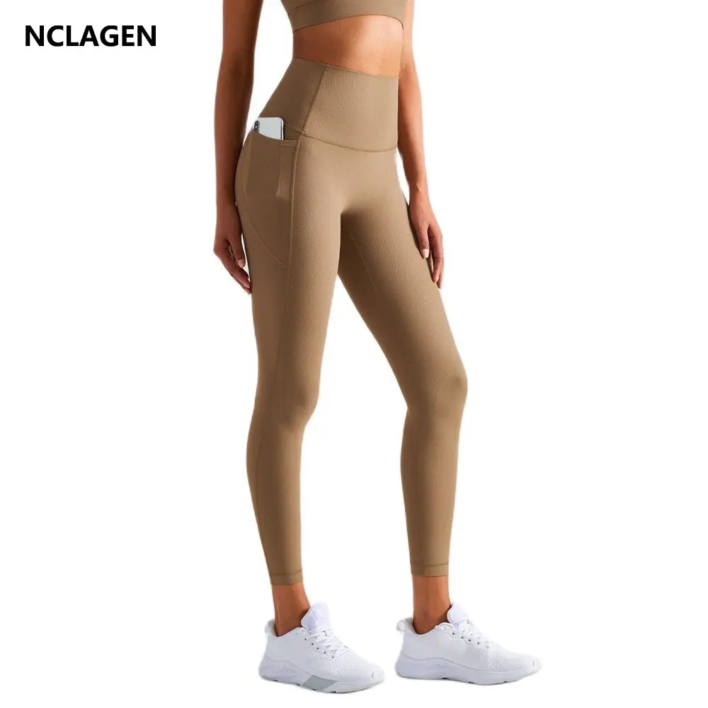 

NCLAGEN женские штаны для йоги с высокой талией эластичные и дышащие спортивные Леггинсы с двумя карманами фитнес персиковые бедра лифтинг лосины для спортзала