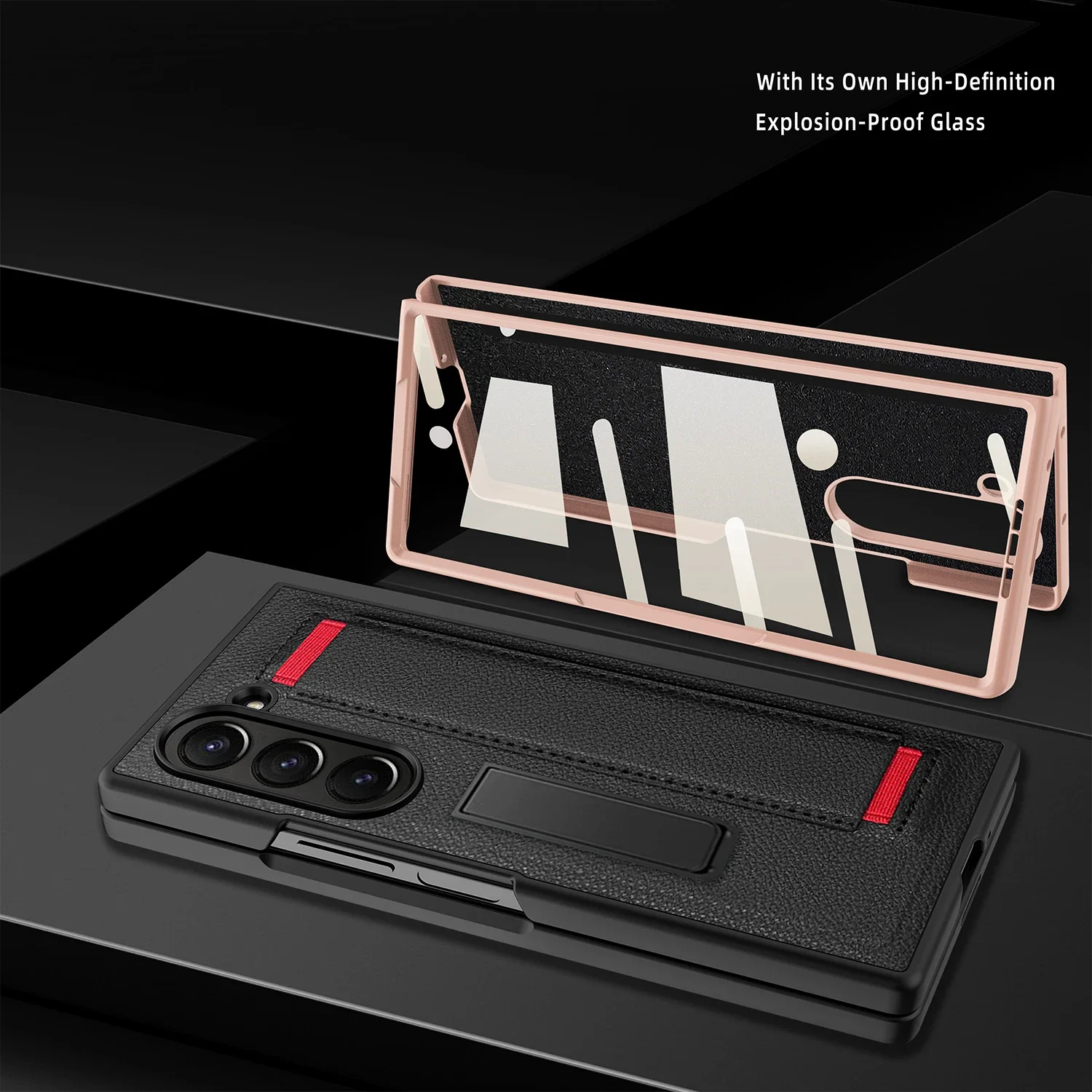 Роскошный кожаный браслет-держатель для телефона Samsung Galaxy Z Fold 6 4 5 со стеклянной