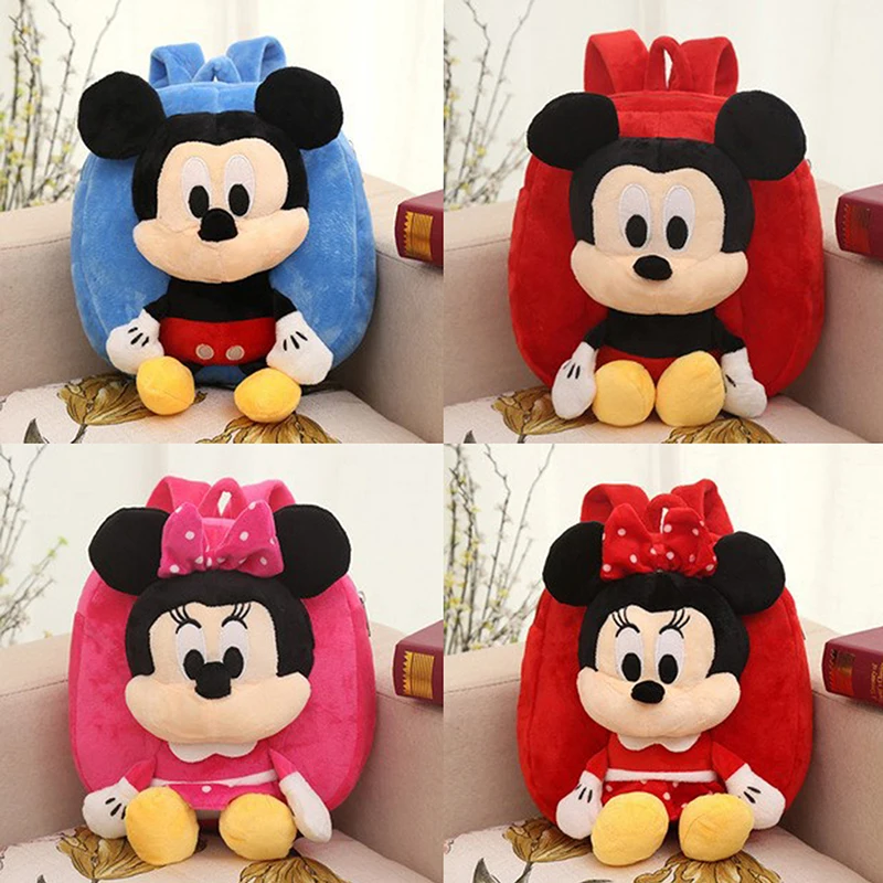 Animel Disney Mickey Mouse Minnie Winnie The Pooh Stitch Plush Backpack Kids Baby School Bag