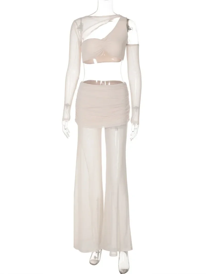 Элегантный женский ажурный наряд из двух предметов для вечеринки ночного клуба