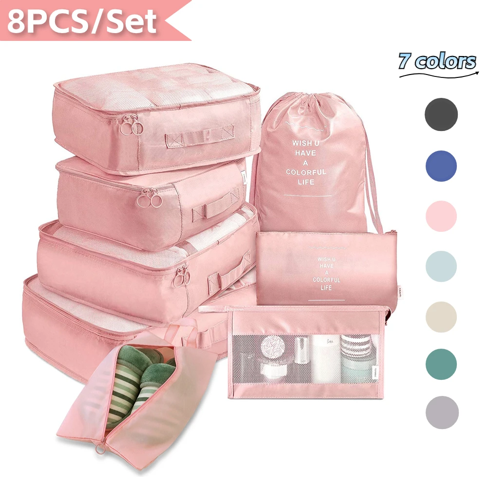 

8PCS Set Travel Storage Bag Large Capacity Foldable Suitcase Storage Luggage Clothes Bags Waterproof Wash Bag Shoes Packing Cube