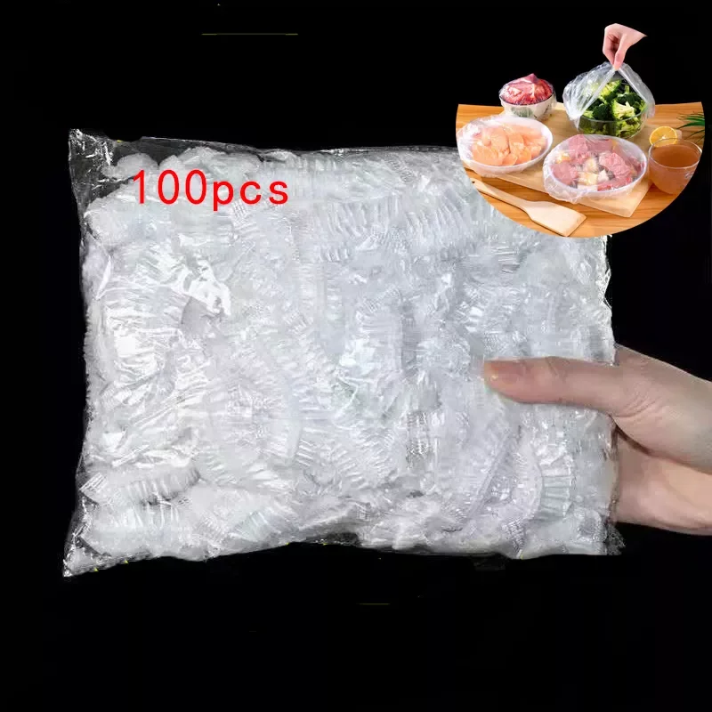 

2022New 100pcs Disposable Food Cover kithchen Refrigerator fruit food Stretch Leftovers protection flim Dustproof Bowls Cups Cap