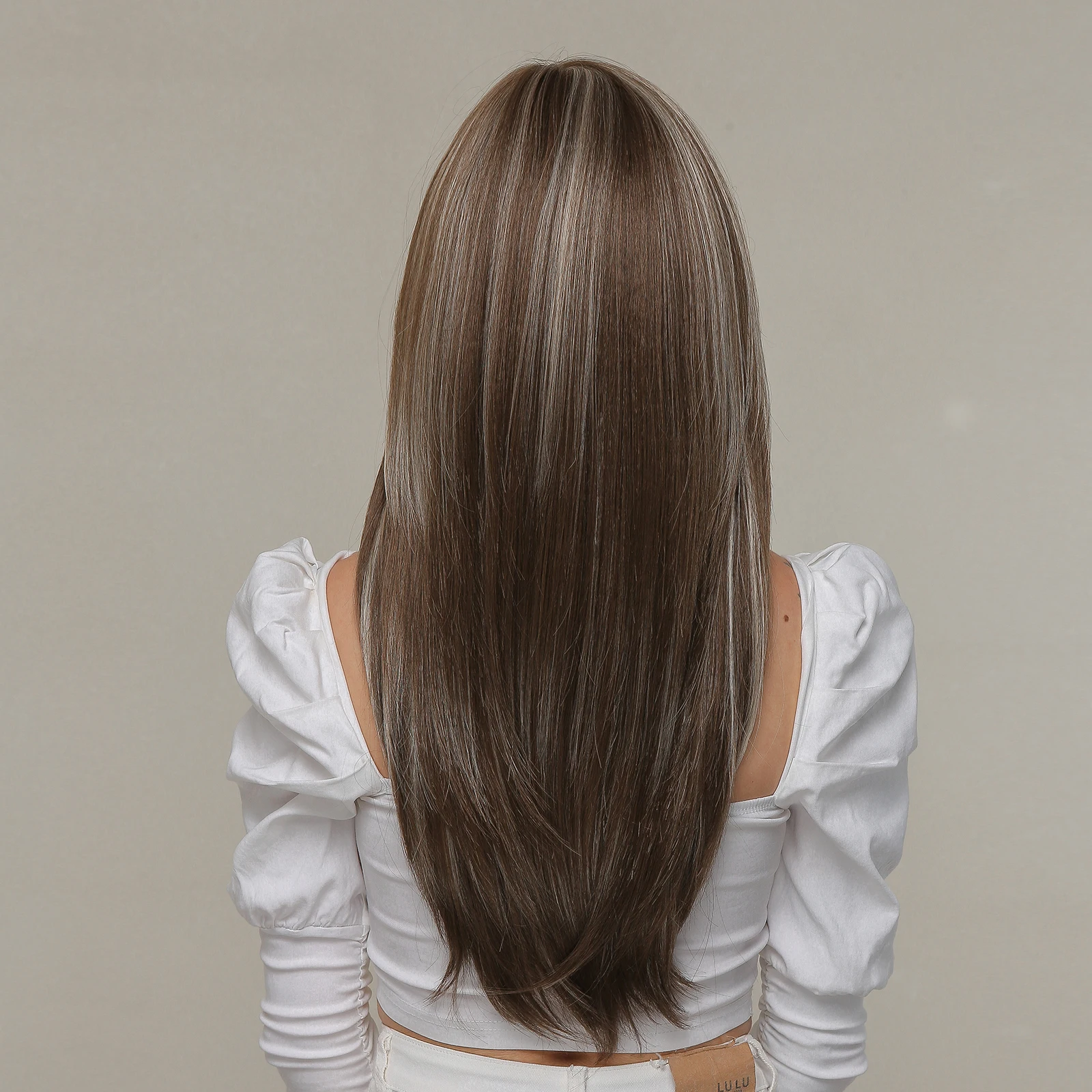 Длинные прямые синтетические парики HAIRCUBE коричневые смешанные белые блестящие