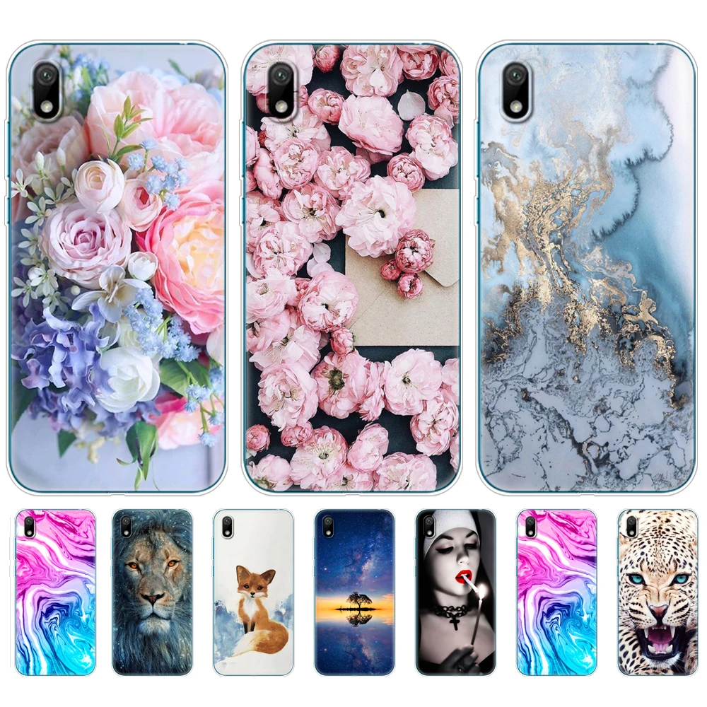 For Huawei y5 2019 Case bumper Silicone TPU back Cover Soft Phone case For Huawei Y5 2019  coque bumper 5.71 inch flower marble