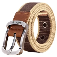 outdoor canvas belts mens belt solid color black and red striped woven unisex alloy pin buckle sports overalls belt women