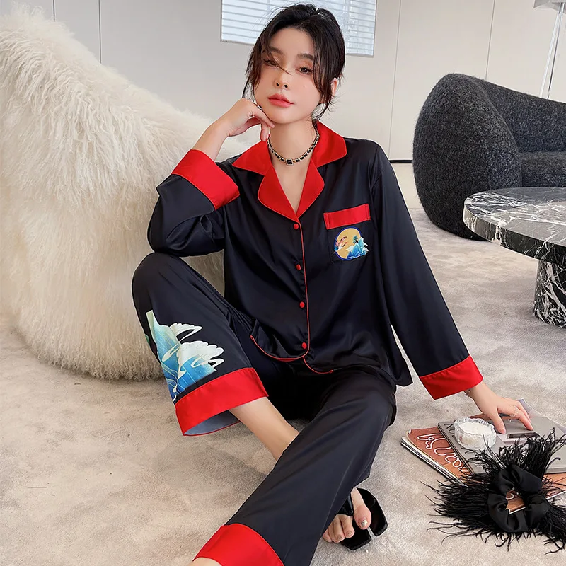 

Sleep Set Long Sleeve Pajamas Women 2PCS Pyjamas Suit Spring New Home Clothing Intimate Lingerie Print Casual Nightwear