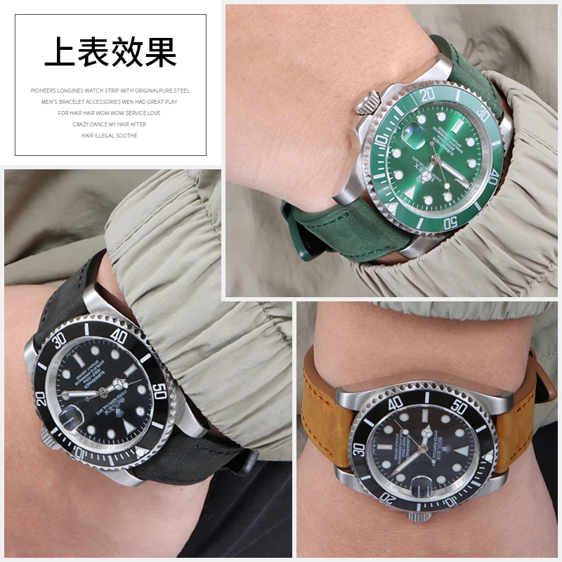 Совместим с Rolex Daytona, Submariner GreenBlack, мужской винтажный ремешок для часов из воловьей кожи Cellini (art.: 3920cd464eaa3) - 3920cd464eaa3