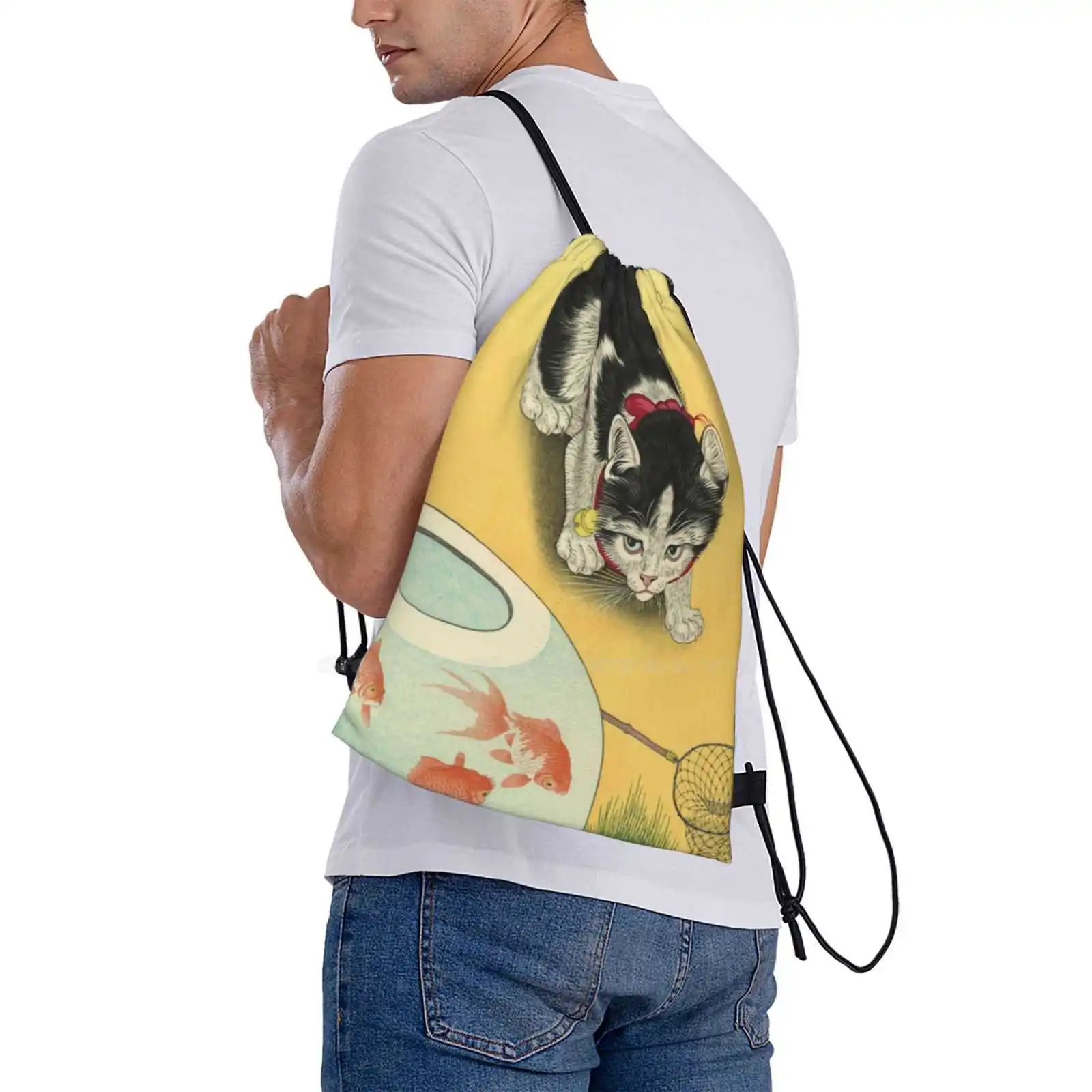 Японский Школьный рюкзак с принтом кошки из дерева унисекс