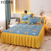 3 pcs sunflower bedsheets bed skirt cotton bedspread mattresses pad cover bedding set 2 pillowcase queen double linen kids girl
