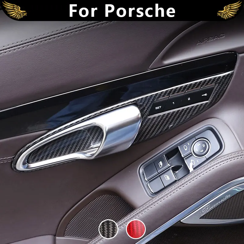 

For Porsche 718 911 2013-2021 Real Carbon Fiber Car Interior Accessories Inner Handle Door Bowl Decorative Protective Frame Red