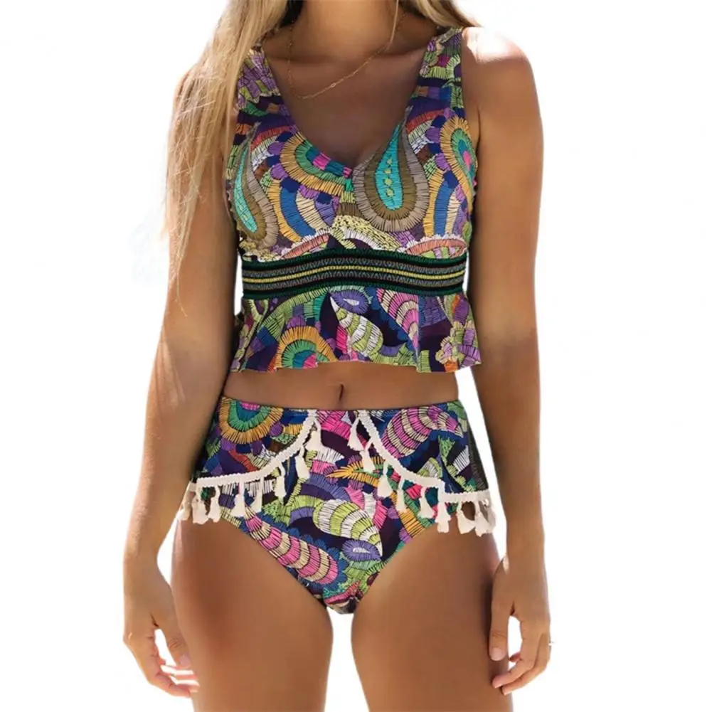 

2 шт./комплект, Женский раздельный купальник с бахромой и V-образным вырезом