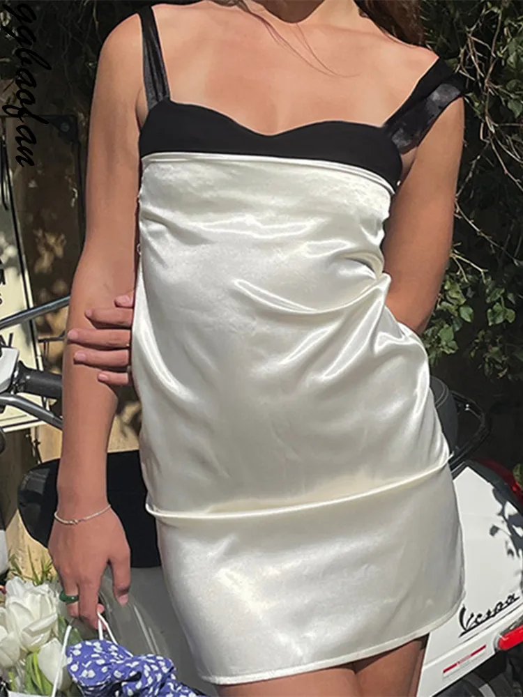 

2022 Satin Elegant Sexy Backless Bow Tie Up Mini Dress For Women Party Outfits Holiday Sundresses Vestido Summer
