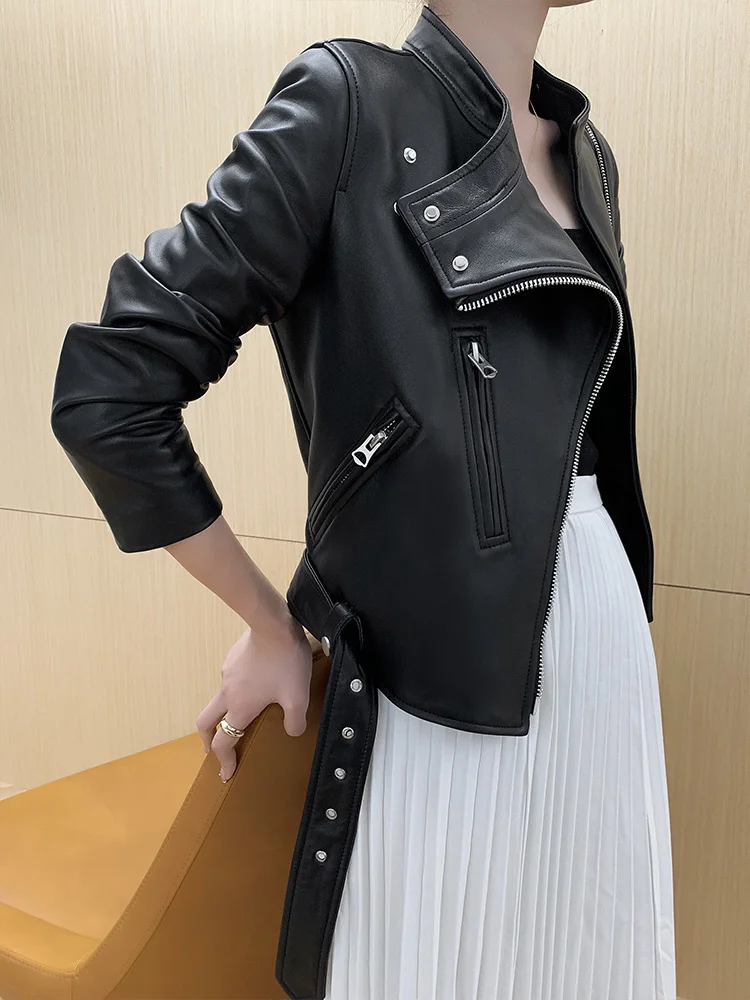 

2023Leather jacket,High Quality Genuine Sheepskin Leather Jackets Women Spring AutumnMotorcycle Real Leather Coat Female Cuero G