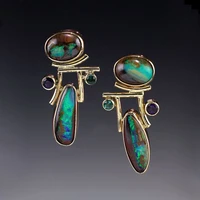 bohemian retro style inlaid turquoise yellow gold color earrings fashion temperament jewelry gold plated earrings